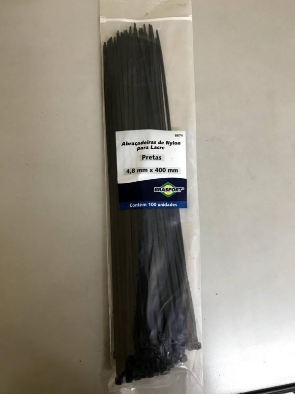 Abraçadeira de nylon para lacre - preta - 4,8mm x 400mm - C/100 - Brasfort