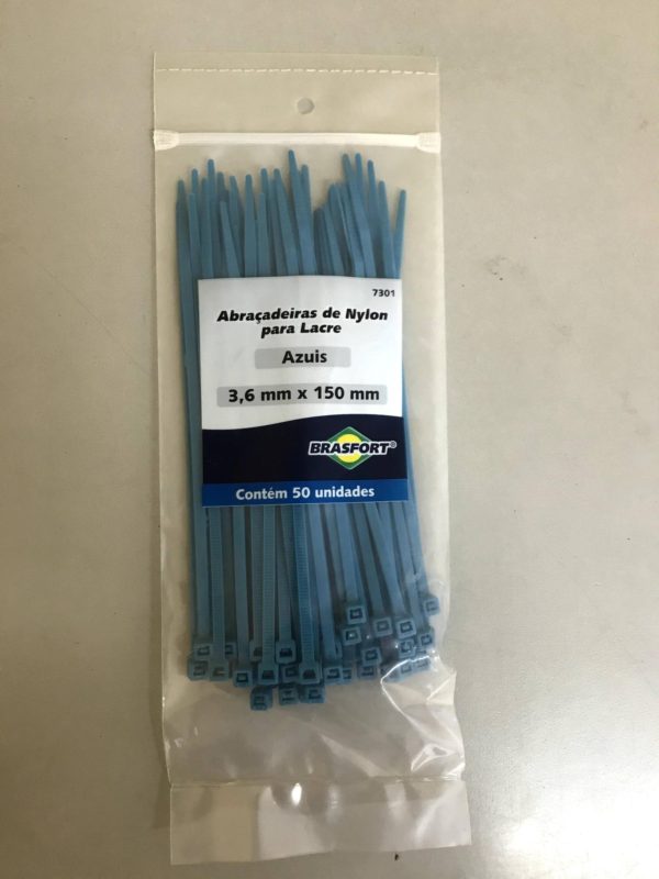 Abraçadeira de nylon para lacre - azul - 3,6mm x 150mm - c/50 - Brasfort