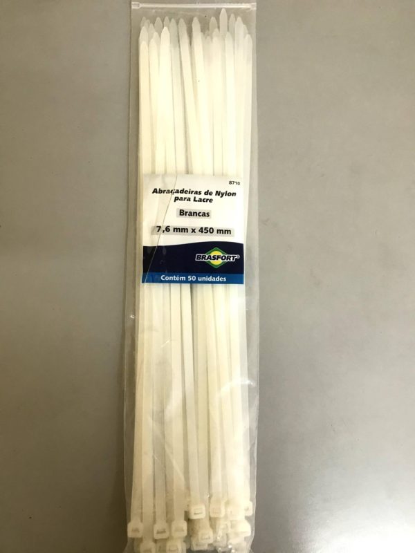 abraçadeira de nylon para lacre - branca - 7,6mm x 450mm - c/50 - Brasfort