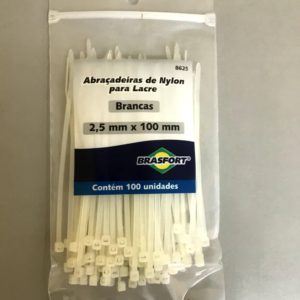 Abraçadeira de nylon para lacre - branca - 2,5x100mm - c/ 100 - Brasfort