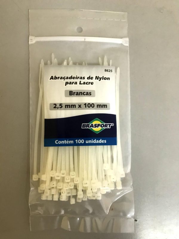 Abraçadeira de nylon para lacre - branca - 2,5x100mm - c/ 100 - Brasfort