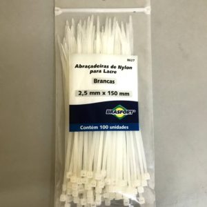 abraçadeira de nylon para lacre - branca - 2,5 X150 c/100 - Brasfort