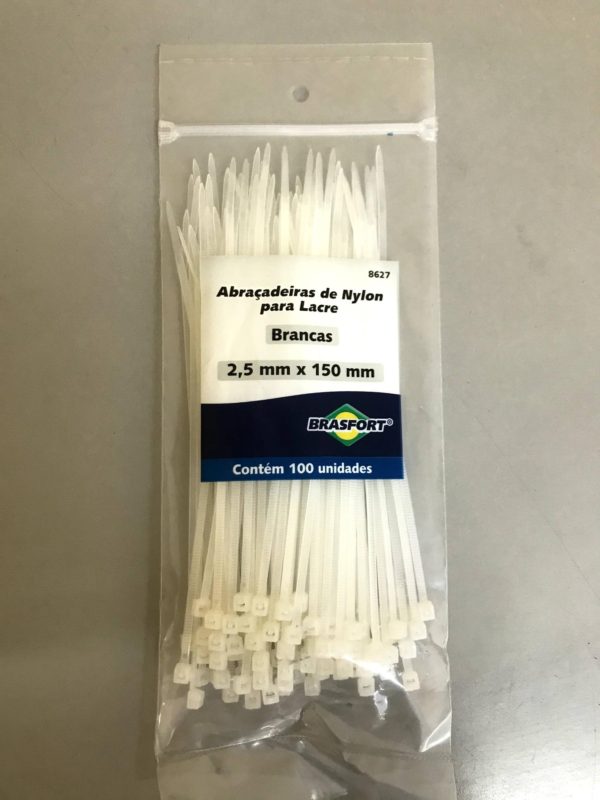 abraçadeira de nylon para lacre - branca - 2,5 X150 c/100 - Brasfort