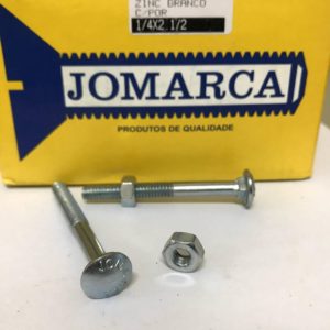 PARAFUSO FRAN UNC FERRO ZBR ZINCADO BRANCO C/ PORCA - 1/4X2. 1/2 - Jomarca