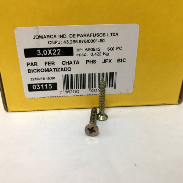 PARAFUSO FERRO CHATA PHS JFX BICROMATIZADO - 3,0X22 - Jomarca