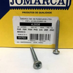 PARAFUSO FERRO PAN PHS A/A ZBR ZINCADO BRANCO - 4,2X38 - JOMARCA