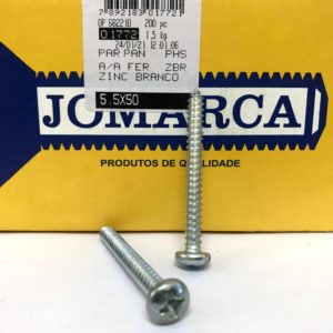 Parafuso pan phs a/a ferro zbr zincado branco - 5,5X50 - Jomarca