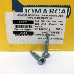 PARAFUSO FERRO PAN PHS DRILL ZBR ZINCADO BRANCO PTA BROCA - 4,2X25 - JOMARCA
